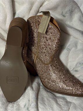 dingo Rose Gold Rhinestone Western Ankle Boots